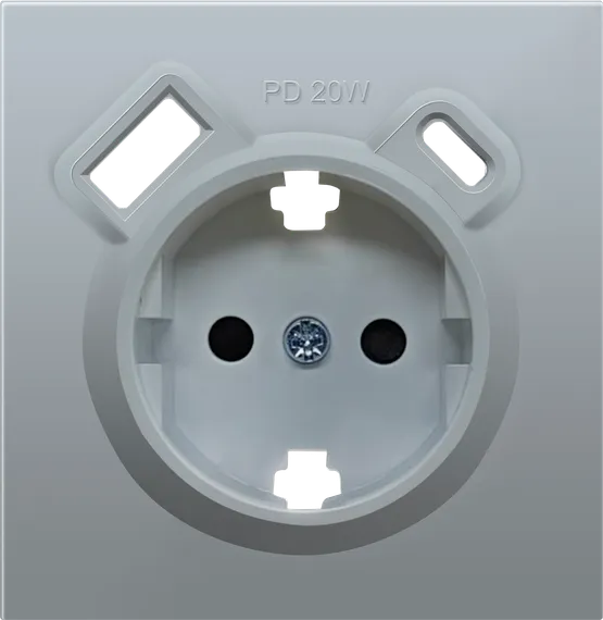 Donel R98 алюминий накладка для розетки Schuko с зарядным устройством USB A+C, с защитными шторками