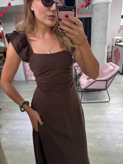 Платье Анжелика из льна шоколадный