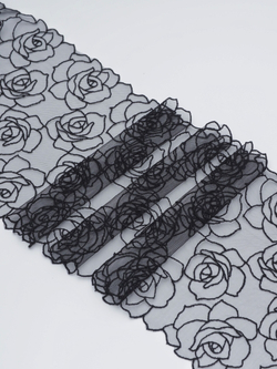 Вышивка на сетке черная неэластичная ширина 20 см