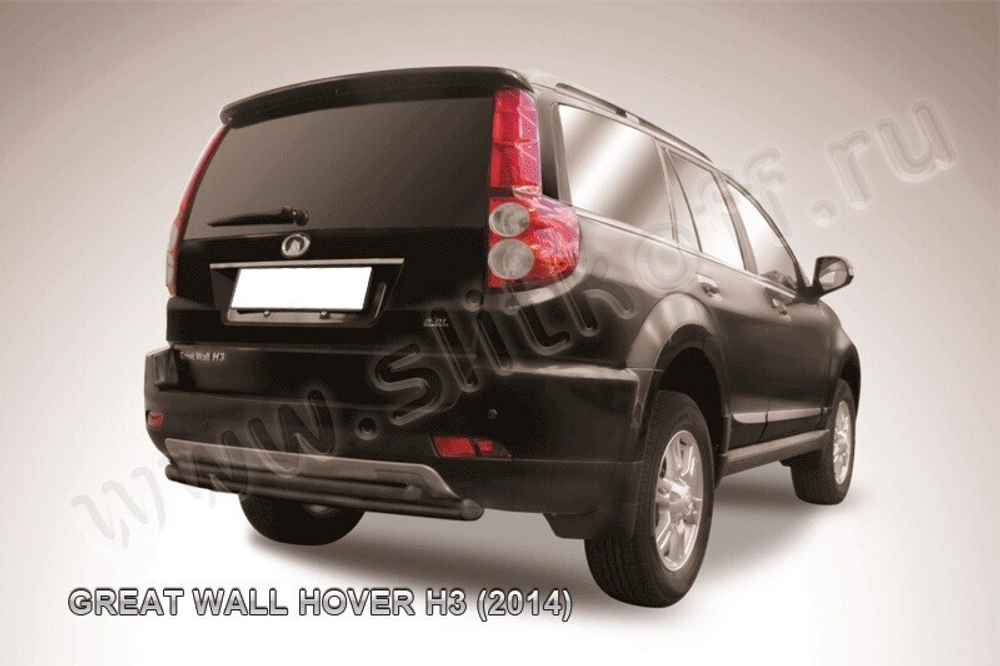 Защита заднего бампера (нержавейка) Great Wall Hover H3 (2014-2016) d57+d42 радиусная (черный)