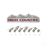 Накладки/наклейки High Country объемные ("Горная страна" 12,5х3,5см). Серебристый с красной надписью