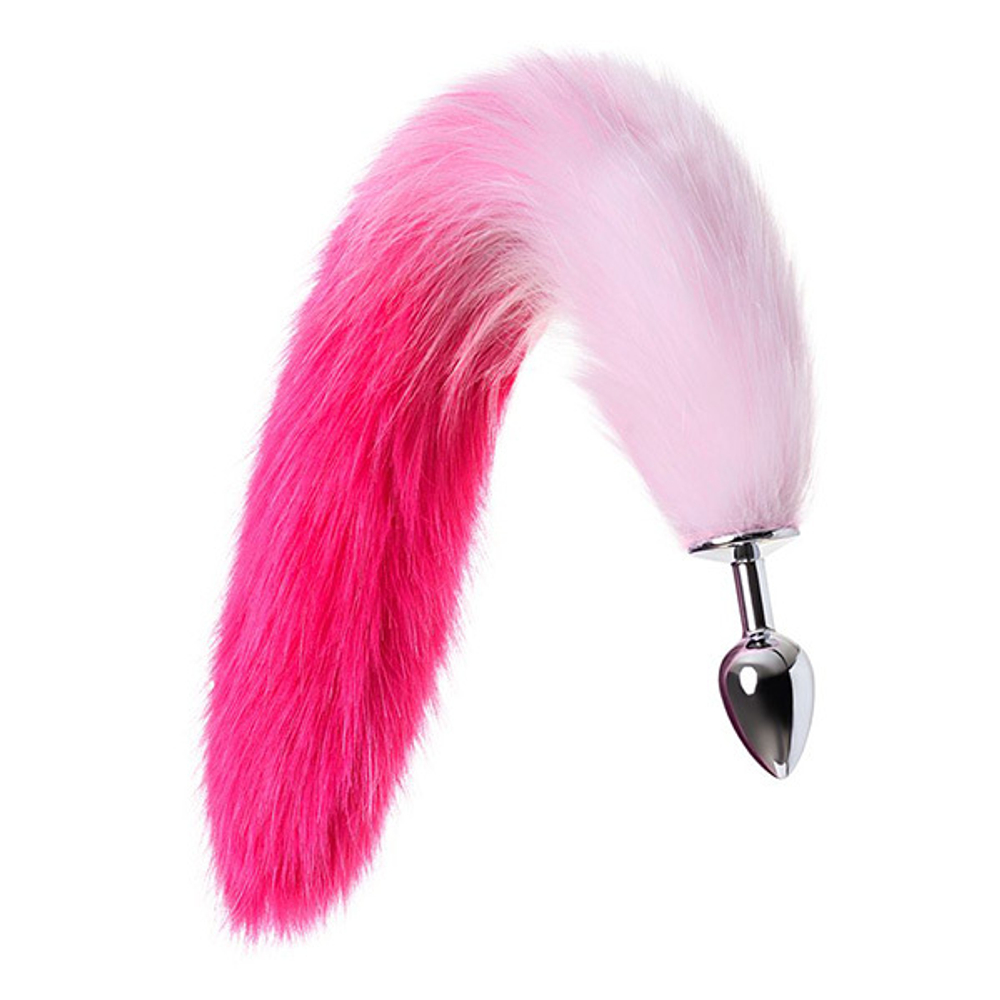 Серебристая анальная втулка с бело-розовым хвостом размер S ToyFa Metal 712028-S