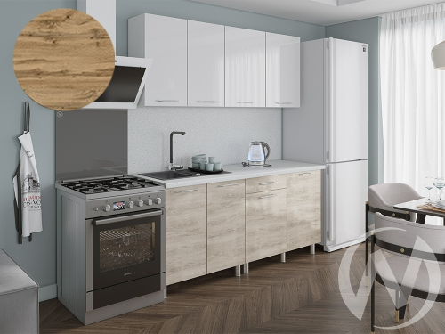 Кухня Нора 1.8м (корпус белый/белый; дуб шале светлый) 26мм дуб вотан