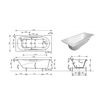 Эстет Эллис Ванна из литьевого мрамора 170x80
