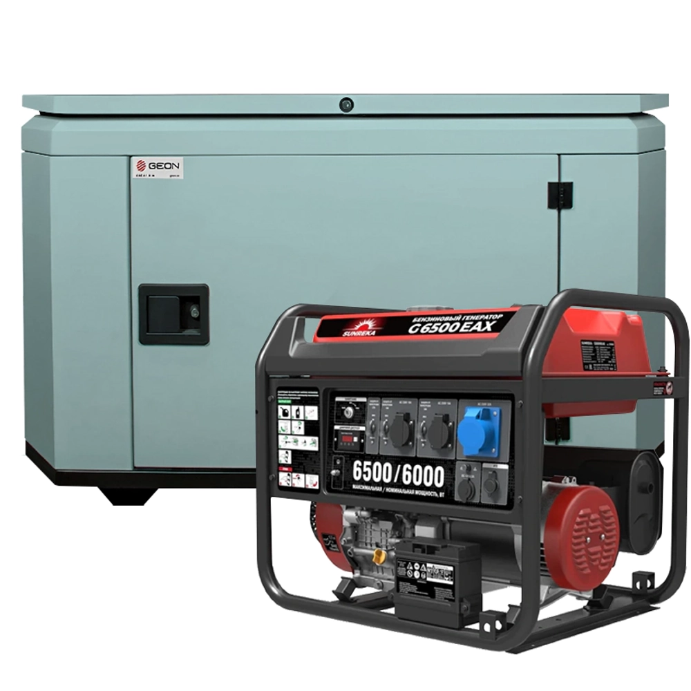 Генератор бензиновый SUNREKA G6500EAX с кожухом Geon 1400SS RAL 7031