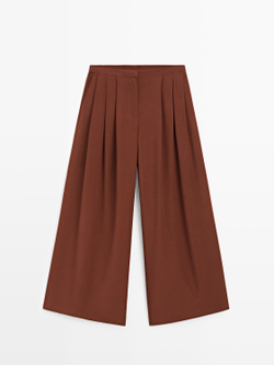 Massimo Dutti Широкие брюки с вытачками и эластичным поясом, оранжевый