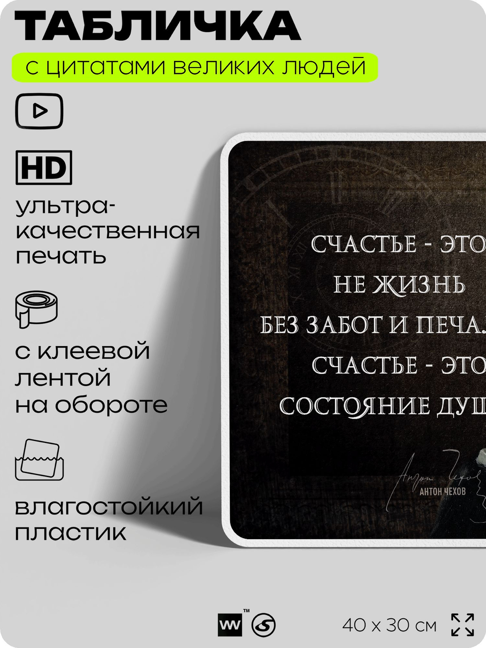 Литературный постер с цитатой А. П. Чехова для школы, на стену, на пластике, для интерьера, 40х30 см, Silver Plane x Айдентика Технолоджи