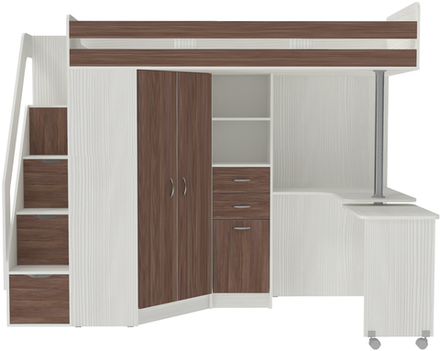 Кровать-чердак КарИВи Мийа Белое Дерево Бодего Темный