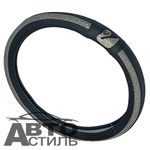 Оплетка на руль круглая Coolpart DIAMOND 50  (38*38) лебедь к/з черный/белый СТРАЗЫ L2088BL-WT