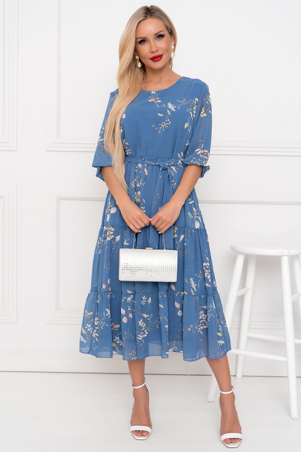 Платье Хелен (темно-голубой/цветы) Р11-1075/13 Nikol (Акция)