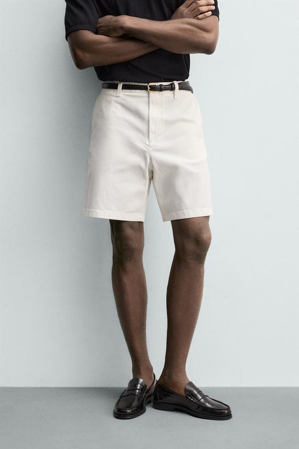 ZARA ШОРТЫ ЧИНОС REGULAR FIT, ЖЕЛТОВАТО-БЕЛЫЙ