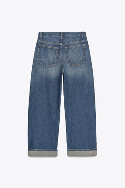 ZARA ДЖИНСЫ BAGGY FOLDED TRF СО СРЕДНЕЙ ПОСАДКОЙ, МОРСКОЙ СИНИЙ