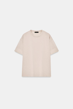 ZARA ФУТБОЛКА ИЗ ПЛОТНОГО ХЛОПКА С КОРОТКИМИ РУКАВАМИ, СВЕТЛЫЙ СЕРО-КОРИЧЕВЫЙ