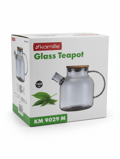Стеклянный заварочный чайник 1500 мл. Kamille KM 9029M с бамбуковой крышкой
