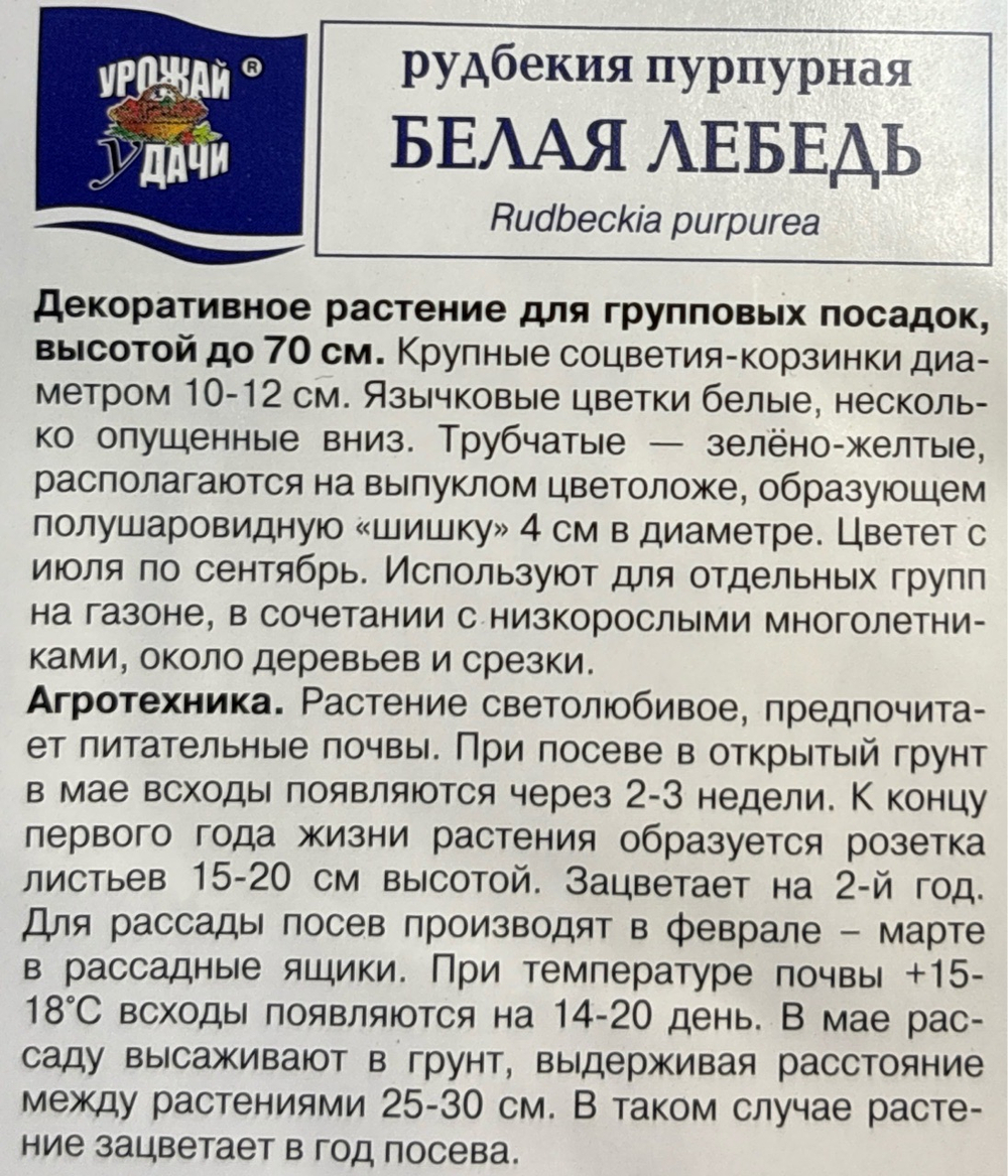 Рудбекия мн. Белая лебедь пурпурная 0,1 г СМЦ-576