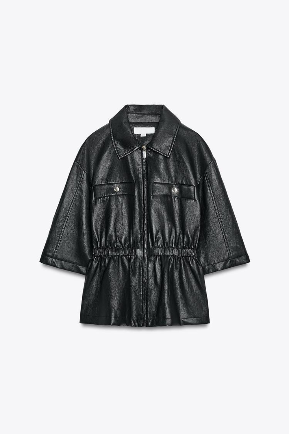 ZARA БЛЕЙЗЕР ИЗ ИСКУССТВЕННОЙ КОЖИ, ЧЕРНЫЙ