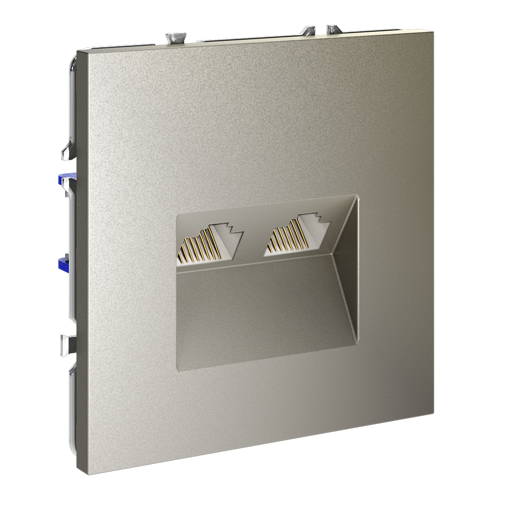 Розетка компьютерная встраиваемая двойная RJ45+RJ45 кат.6, (шелк) Voltum S70 VLS060204