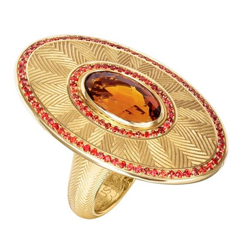 Кольцо с Цитрином и Оранжевыми Сапфирами, R0105-1/9