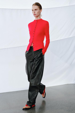 ZARA БРЮКИ ИЗ КОЖИ В ПОЛОСКУ ZW COLLECTION LIMITED EDITION, ЧЕРНЫЙ