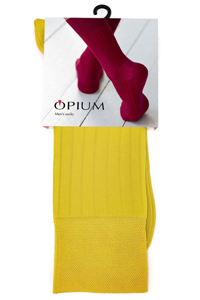 Мужские желтые носки из мерсеризованного хлопка  "в рубчик"