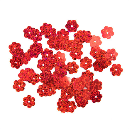 Пайетки 'цветочки', 10 мм, упак./10 гр., 'Астра' (50103 красный голограмма)