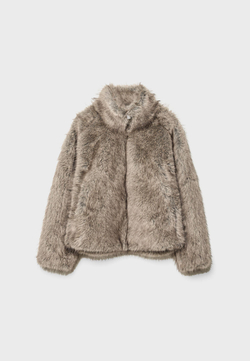 STRADIVARIUS Шуба из искусственного меха с высоким воротником, бежевый