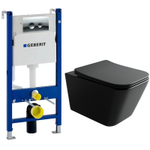 Комплект подвесной безободковый унитаз Ceramica Nova Metric CN3007MB черный матовый с сиденьем микролифт + инсталляция Geberit Duofix 458.124.21.5 с кнопкой, хром глянцевый