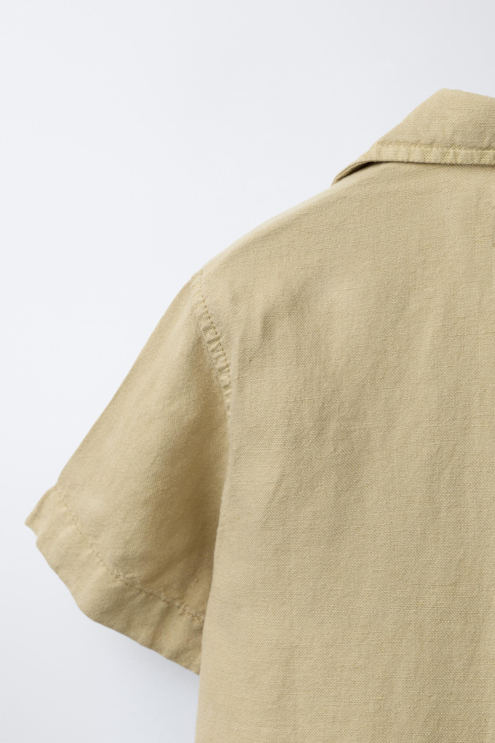 ZARA СТРУЯЩАЯСЯ РУБАШКА БОУЛИНГ ИЗ СМЕСОВОГО ЛЬНА, ХАКИ