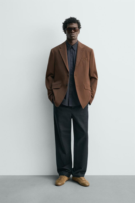 ZARA БРЮКИ STRAIGHT FIT ИЗ КОНОПЛИ И ХЛОПКА, МОРСКОЙ ТЕМНО-СИНИЙ