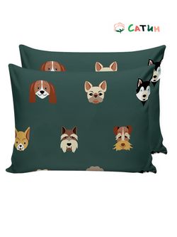 Постельное белье Milky Garden "Dogs (сатин)" 1,5-сп  Наволочка 50х70 см 2 шт  Простынь  150х215 см  Пододеяльник 145х215 см