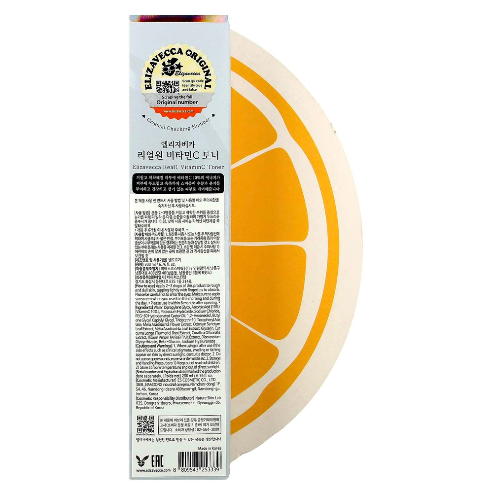 Elizavecca, Real 1, тоник с витамином C, 200 мл (6,76 жидк. Унции)