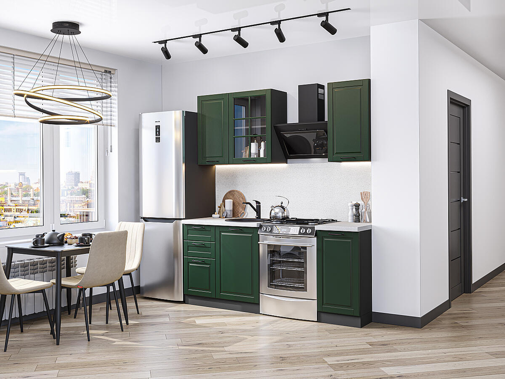 Прямая модульная кухня Дублин-04 Special Green - Graphite 2140*1300*600