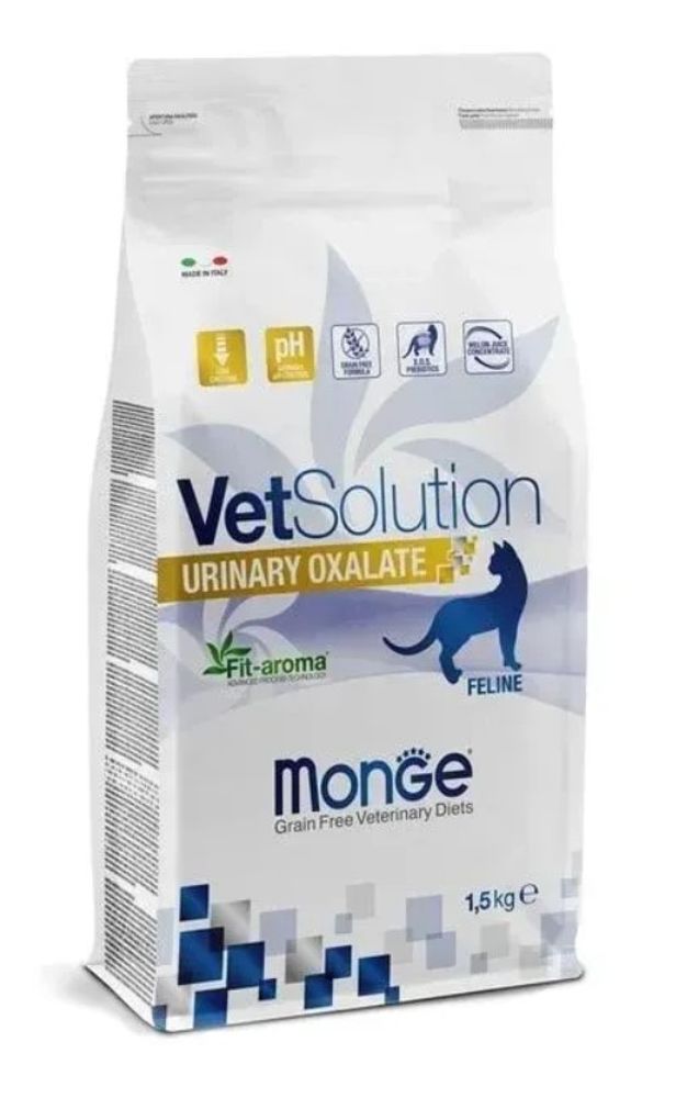 Сухой корм Monge VetSolution Cat Urinary Oxalate для кошек, профилактика и лечение МКБ оксалатного типа, пакет 1,5 кг