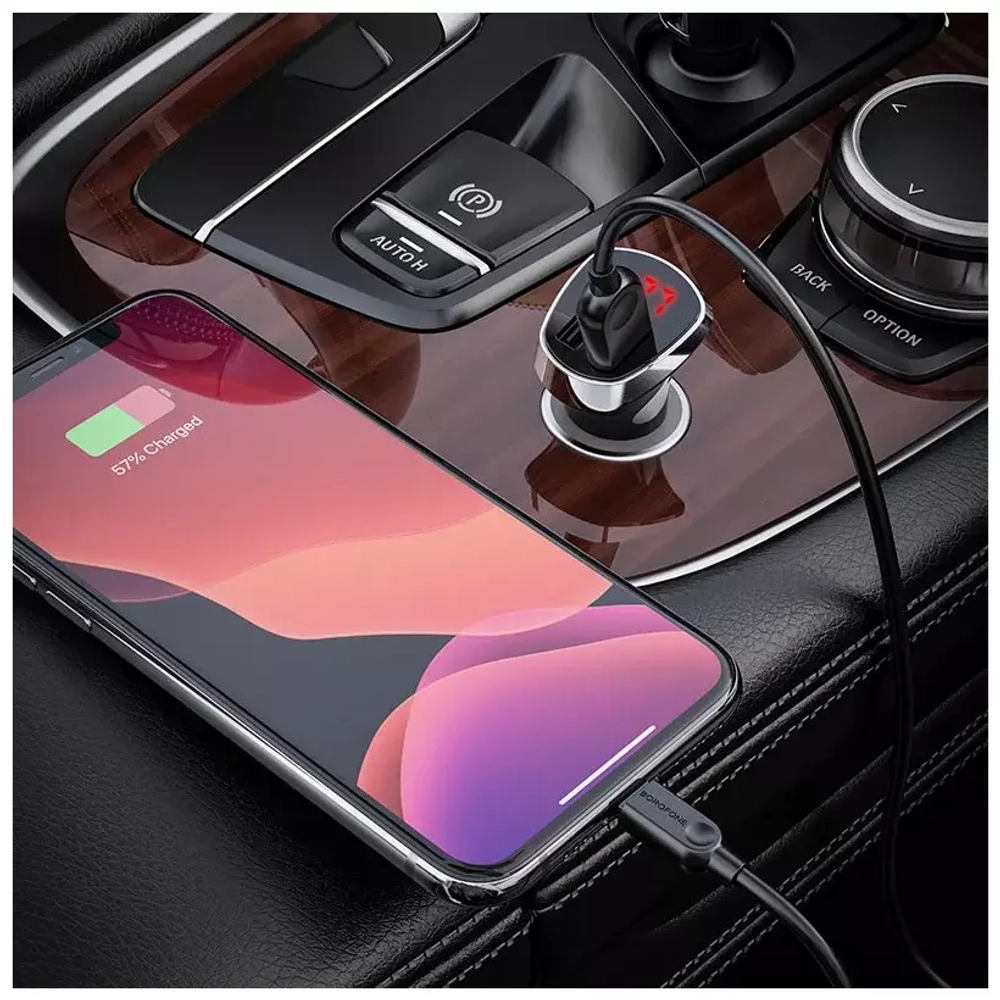 АЗУ с кабелем lightning 2USB 2.4А Borofone BZ15 black