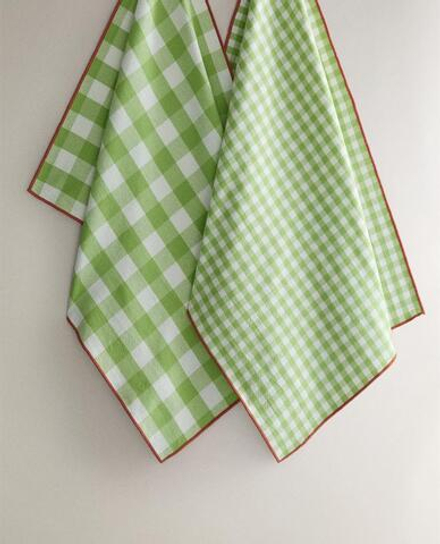 ZARA HOME КУХОННЫЕ ПОЛОТЕНЦА В КЛЕТКУ (НАБОР ИЗ 2 ШТ.), ЗЕЛЕНЫЙ