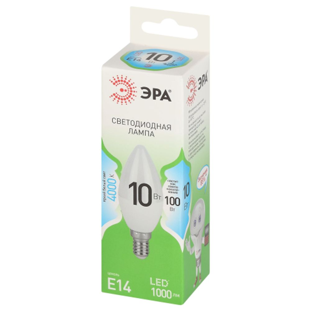 Лампочка светодиодная ЭРА GREEN LINE LED B35-10W-840-E14 GL E14 10 Вт свеча яркий белый свет | Лампы cветодиодные Свеча (B/C)