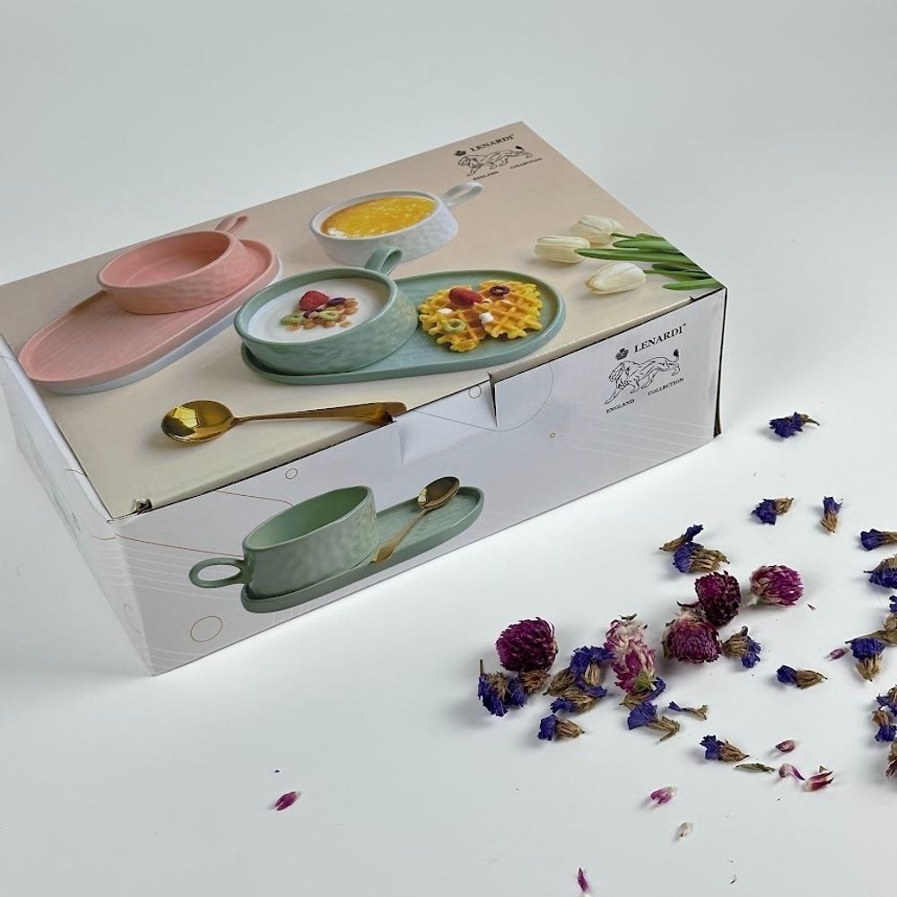 Lenardi 164-034 Бульонница 450мл с блюдом и ложкой MULTICOLOR в под.уп.(х12)Фарфор