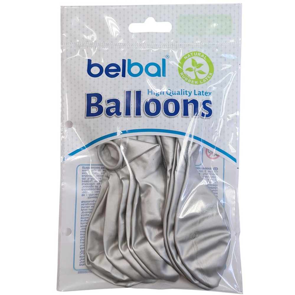 Шар латексный Glossy Набор 12 шт Хром 36 см (Серебро)