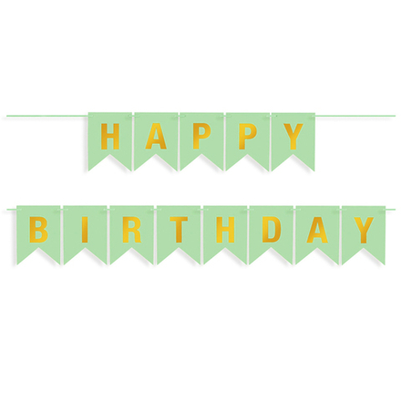 Гирлянда Флажки Happy Birthday Мятный/Золото Металлик 500 см. 16*12 см.