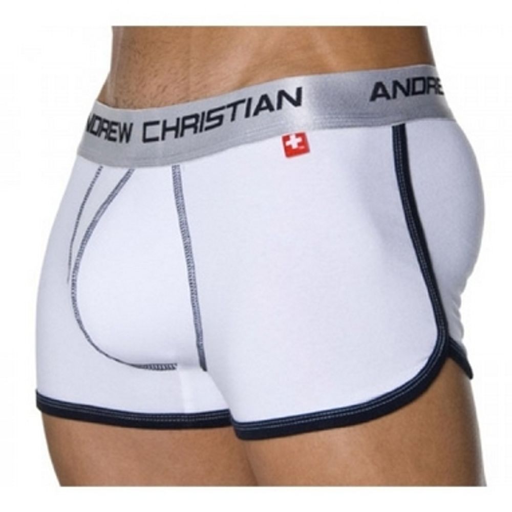 Мужские трусы боксеры белые с пуш-ап Andrew Christian White Shock Jock Boxer  4720
