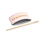 Balmain Hair Couture Заколка для волос кожаная розовая с золотым логотипом Genuine Pink Leather Hair Clip Golden logo Vintage