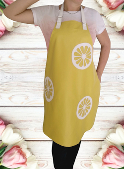 Женский лёгкий эксклюзивный авторский дизайнерский жёлтый с белым кожаный фартук ручной работы Brewer Lab "Лимончики" размер S-L из натуральной итальянской кожи