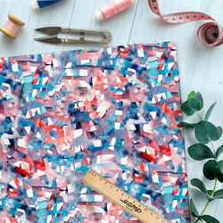 Ткань кулирная гладь розовао-голубая мозаика