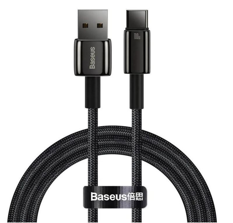 Кабель Baseus Tungsten Gold Fast Charging Data Cable USB to Type-C 100W 1m Черный (CAWJ000001)