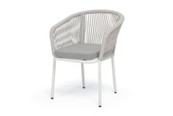 "Марсель" стул плетеный из роупа, каркас алюминий белый муар, роуп светло-серый меланж круглый tex, ткань светло-серая