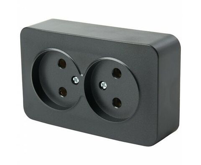 Розетка 2-местная !! 2 ШТУКИ !! без заземления открытой установки, 250В, 10А, IP20, серия София, черный матовый, MST10-11-02, STEKKER 49496