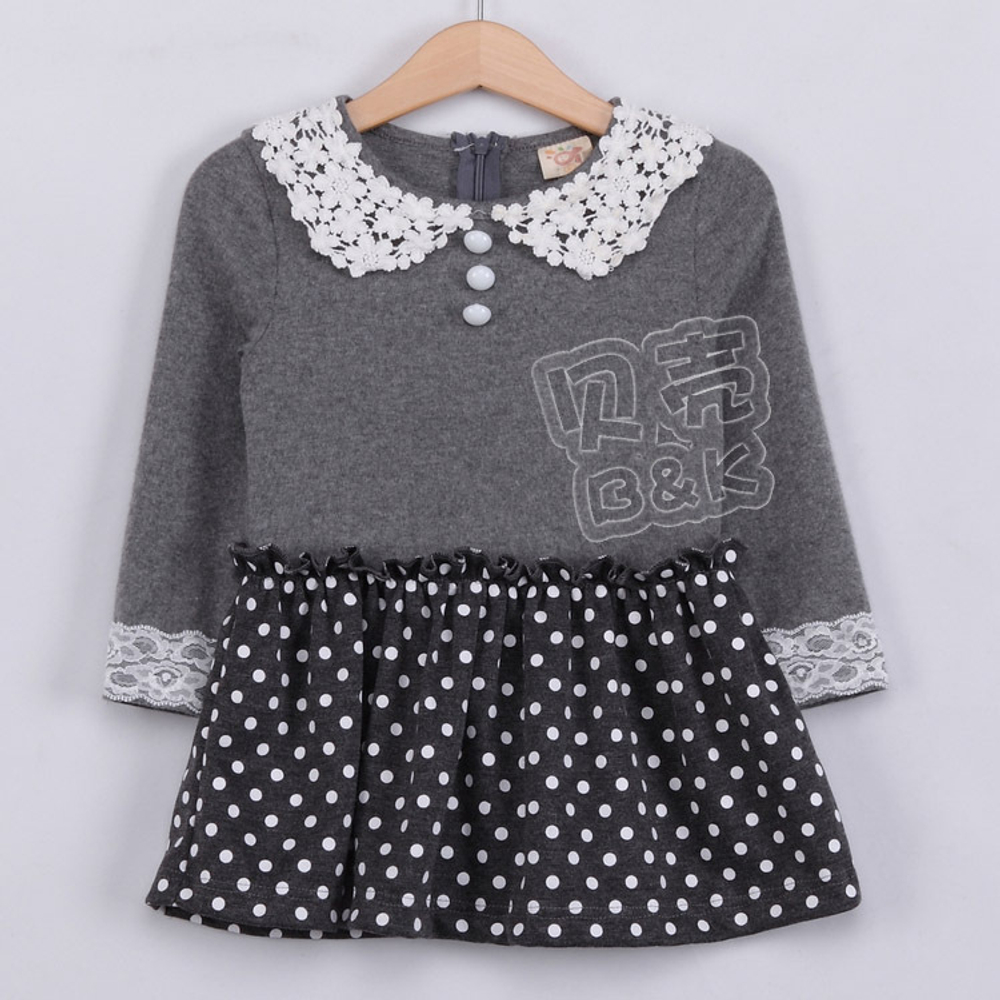 Платье детское с юбкой в горох и кружевным воротником