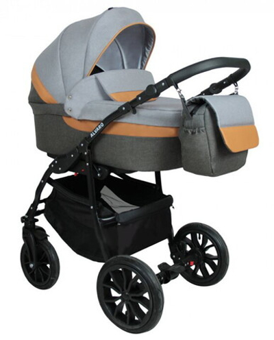 Детская коляска Alis Alvaro F 3 в 1 Al 05 т.серый+св.серый+рыжая кожа