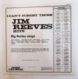 Винтажная виниловая пластинка LP Big Burley I Cant Forget Those Jim Reeves Hits (UK 1971)