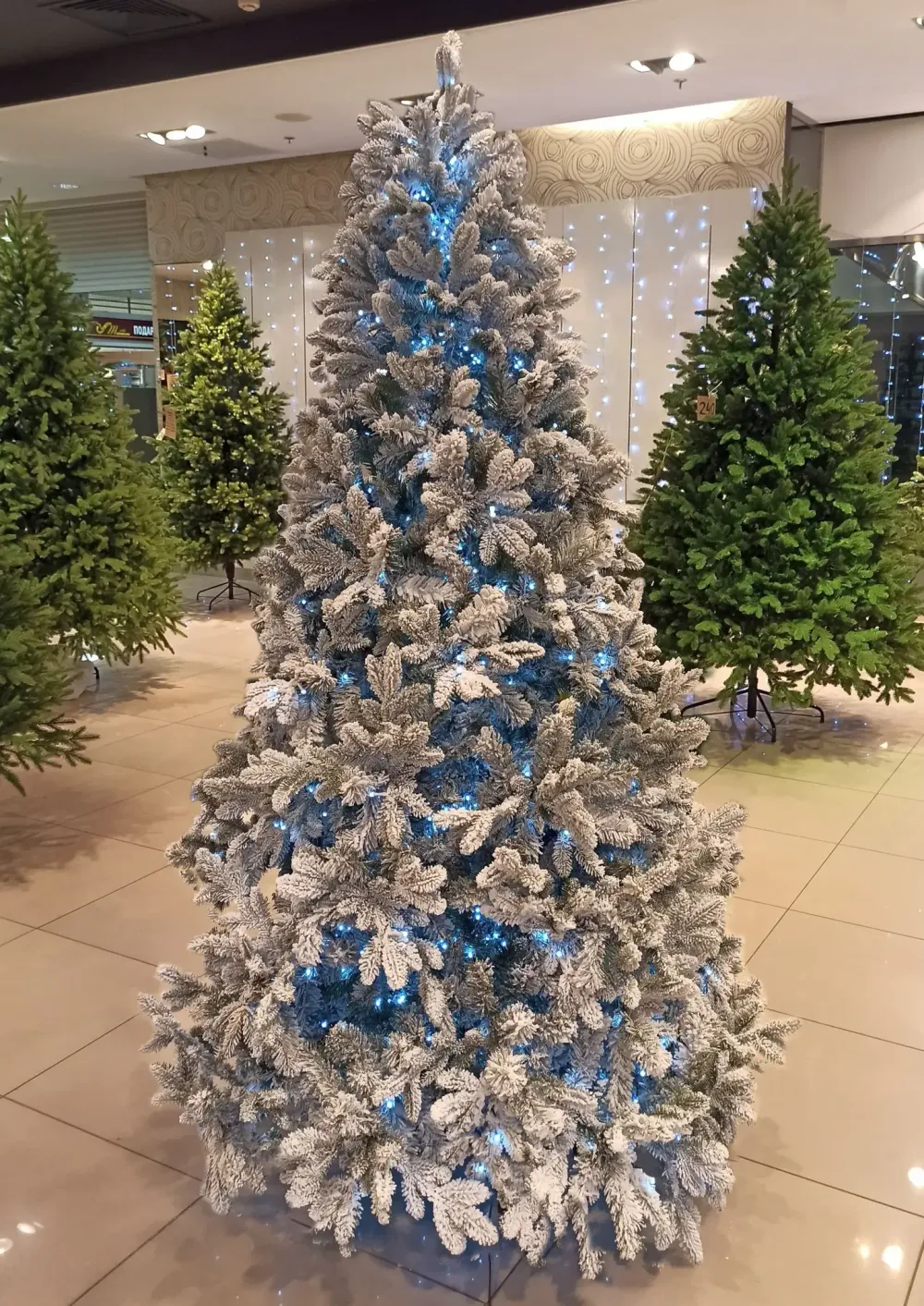 заснеженная елка с встроенной гирляндой, холодный белый, ель "Барокко"